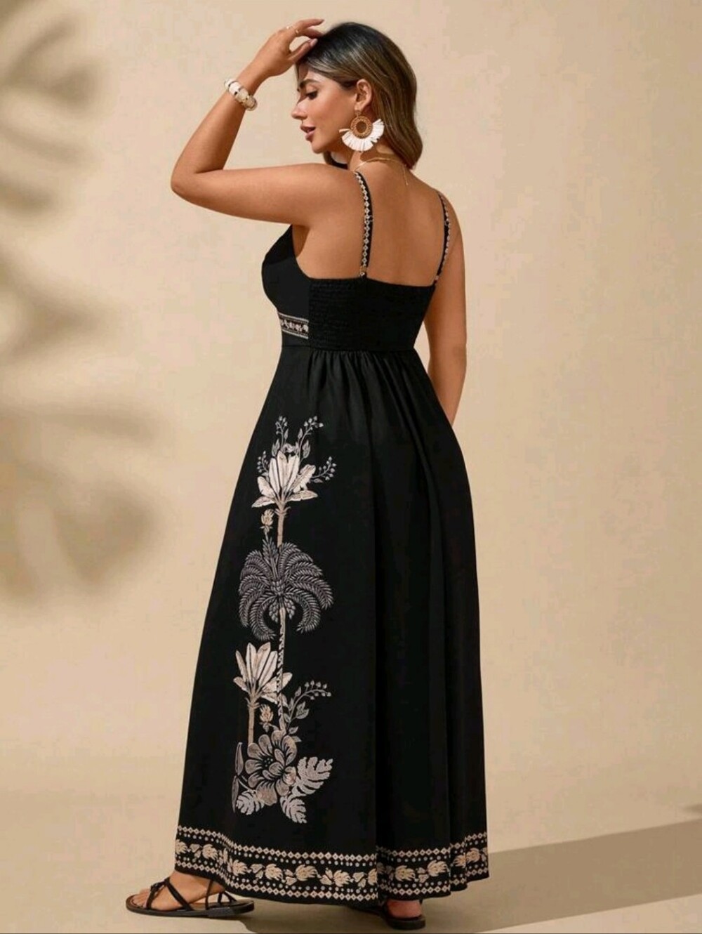 Embroidered Black V-Neck Maxi Dress - Picture 5 of 10